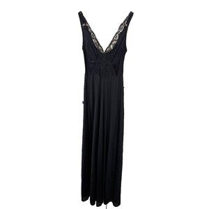 Vintage 80s Olga Nightgown L Black Sheer Lace Full Length Goth Slip Dress 92087